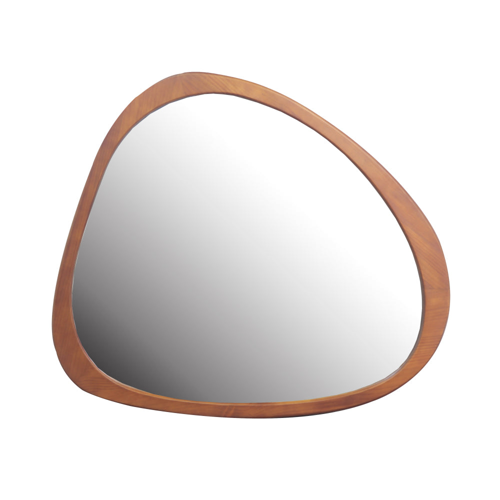 Solid Wood Mirror 45 Inch Asymmetrical Wall Mirror Wooden Framed Mirror Large Sized Dressing Mirror, for Living Room, Bedroom, Bathroom, Hallway or Entry Way, Walnut