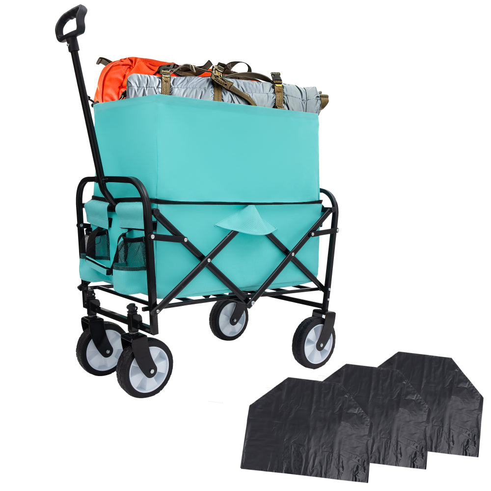 Minimeetall Multi-use Bag,Collapsible Foldable Wagon Cart Beach Wagon Heavy Duty Utility Cart Utility Wagon Grocery Cart for for Camping 3pcs plastic Liner bag /Cover ,  blue