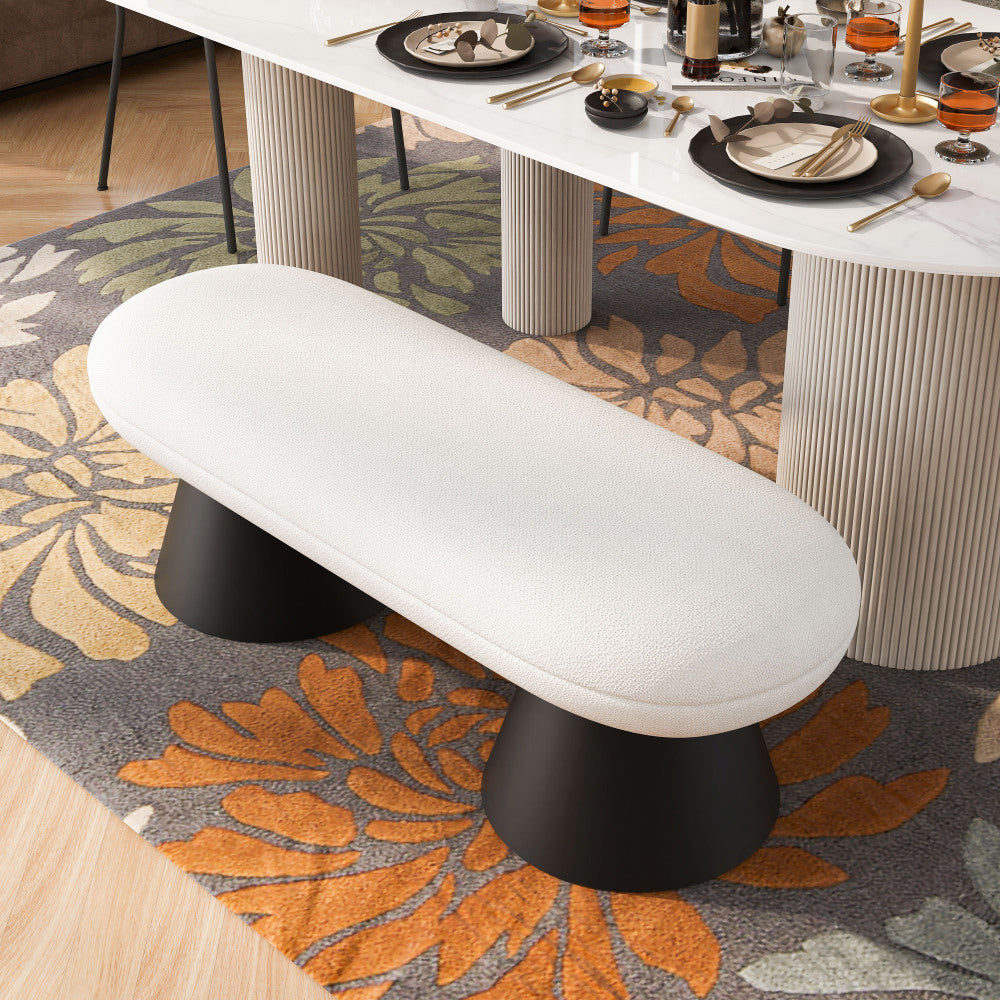 Dining Bench for Dining Room, Upholstered Bedroom End of Bed Entryway Bench Fabric Ottoman for Living Room, Beige Stool Top Black Iron Leg 300 LBS Weight Capacity