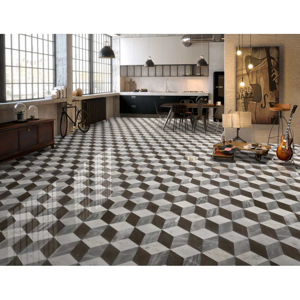 Hexagon Water-jet marble,White Gray Black 3 color, natural marble, for floor and wall,polished marble tile, natural stone, genuine marble, real marble, 1 box 12 pcs