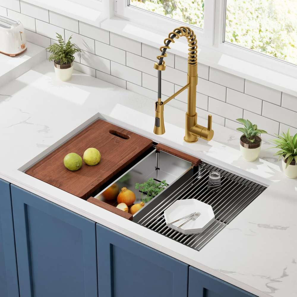 32 x 18 inch Undermount Workstation Sink, Stainless Steel Single Bowl Kitchen Sink 18 Gauge