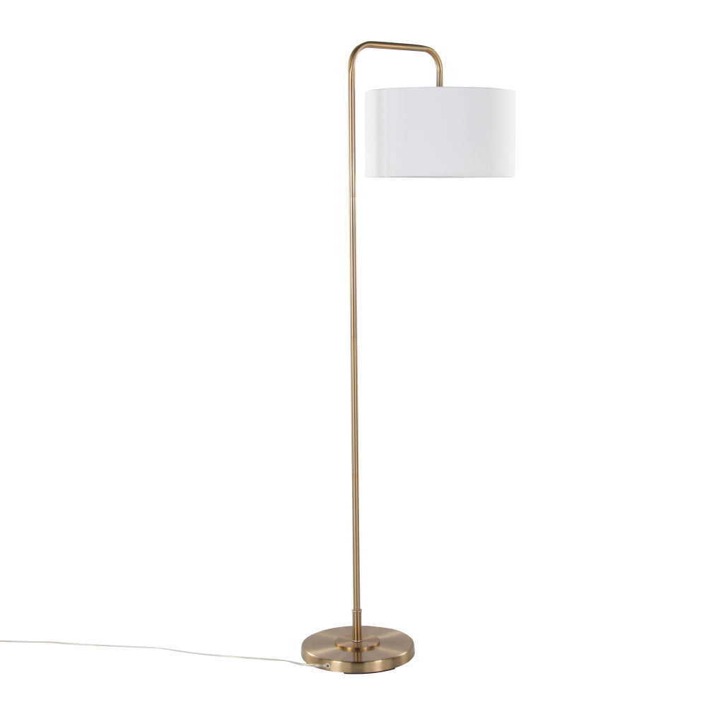 Puck 63.75" Contemporary Metal Floor Lamp in Gold Metal with White Linen Shade from Grandview Gallery by LumiSource