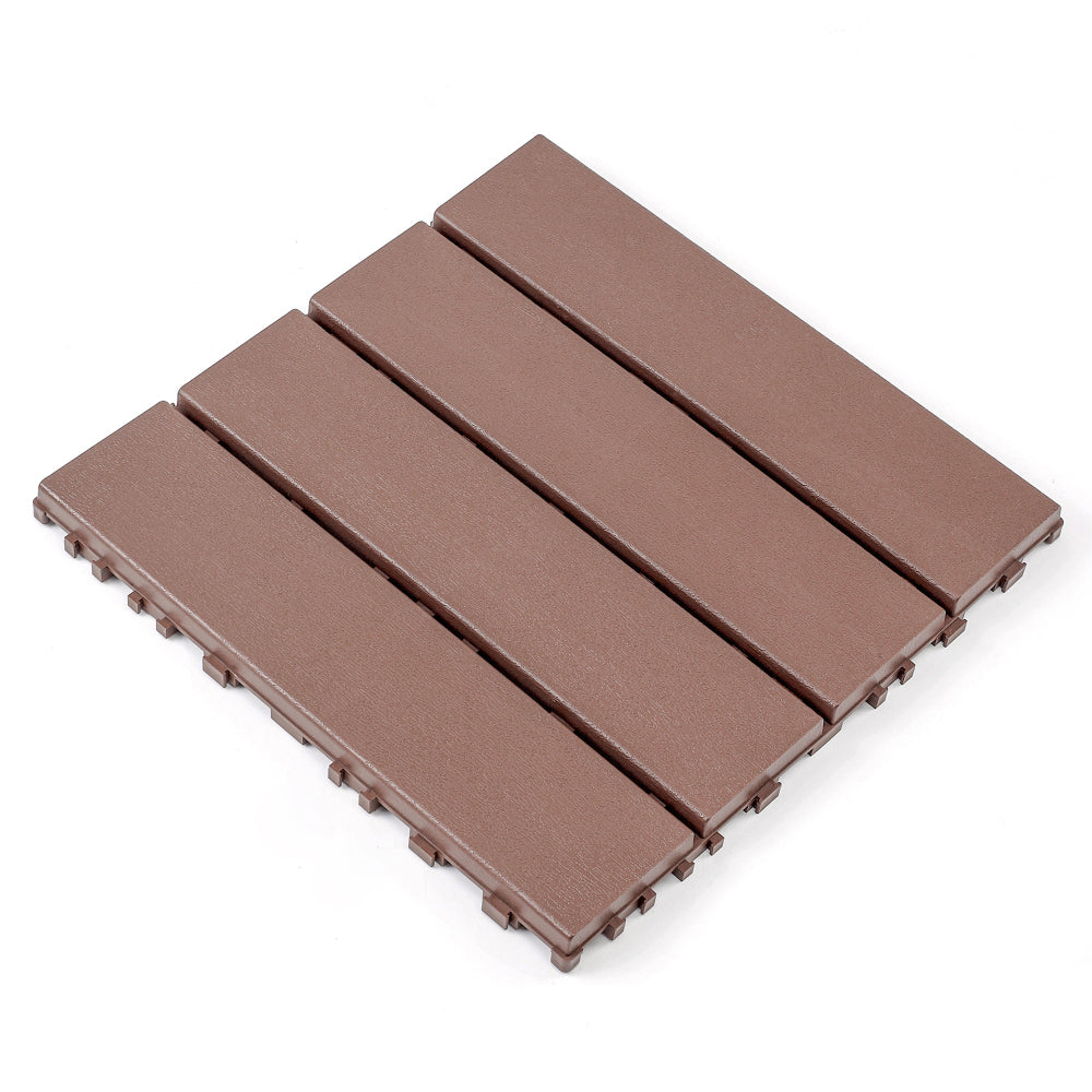 Plastic interlocking decking tiles, 44 packs of terrace decking tiles, 12 inches x 12 inches waterproof for all-weather use, backyard pool decking tiles, Brown