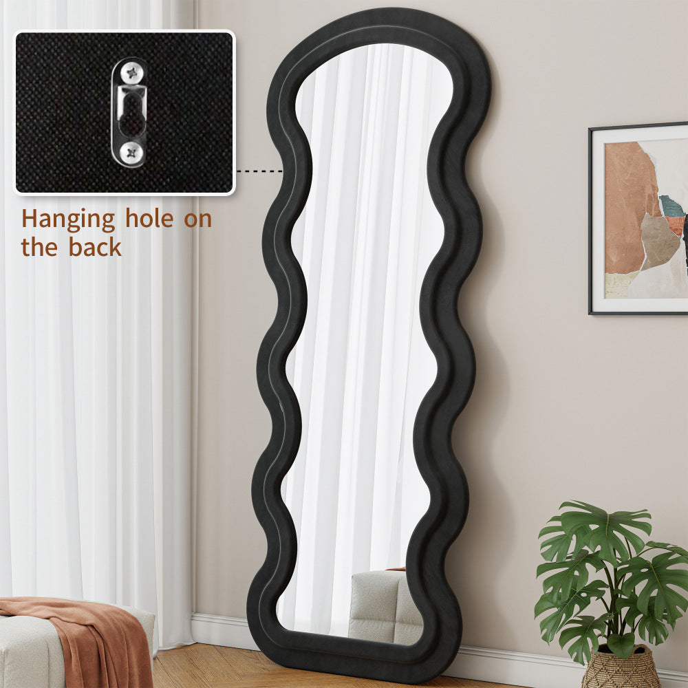 Flannel Full Length Wave  Floor Mirror with Stand for Bedroom living room Hanging or Against The Wall black