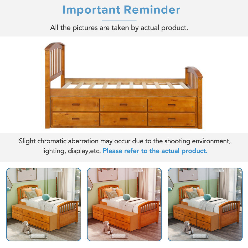 ORISFUR. Twin Size Platform Storage Bed Solid Wood Bed with 6 Drawers