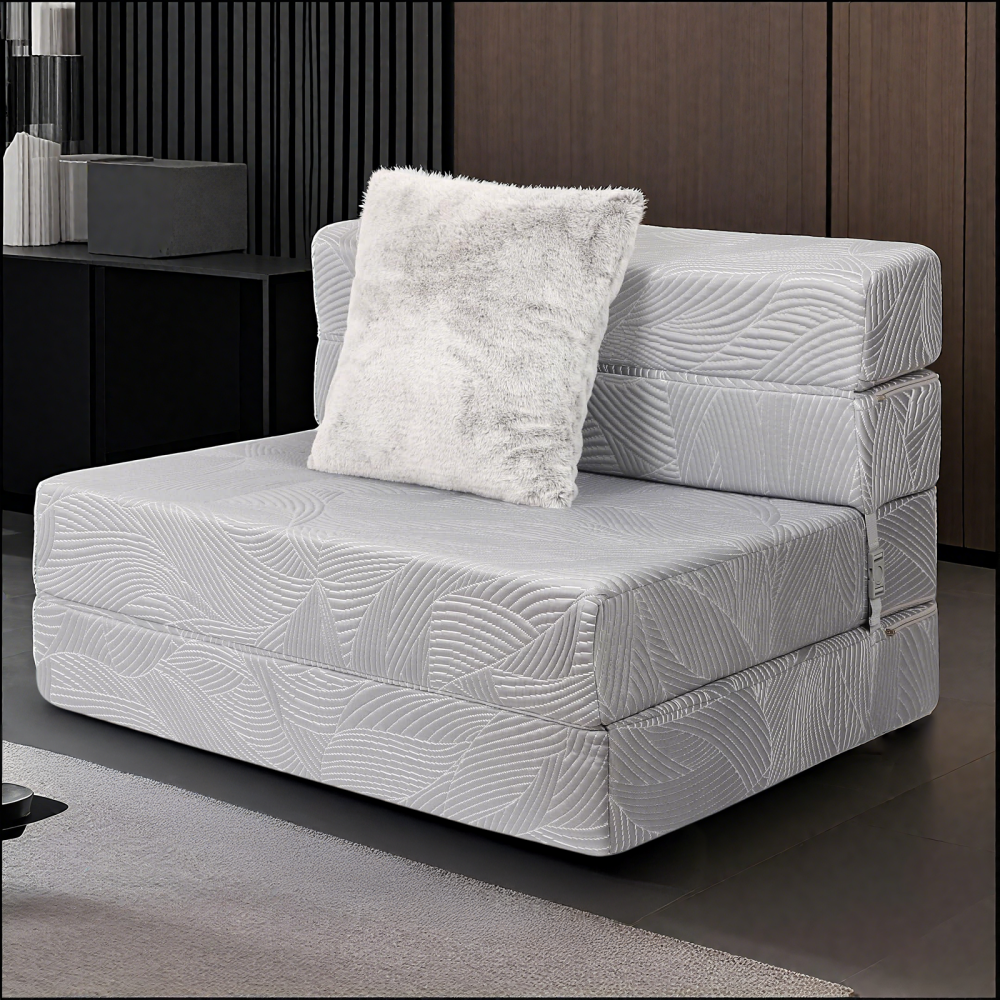 High-Density Memory Foam Sofa Bed with a Fluffy Pillow, Twin Size, Grey