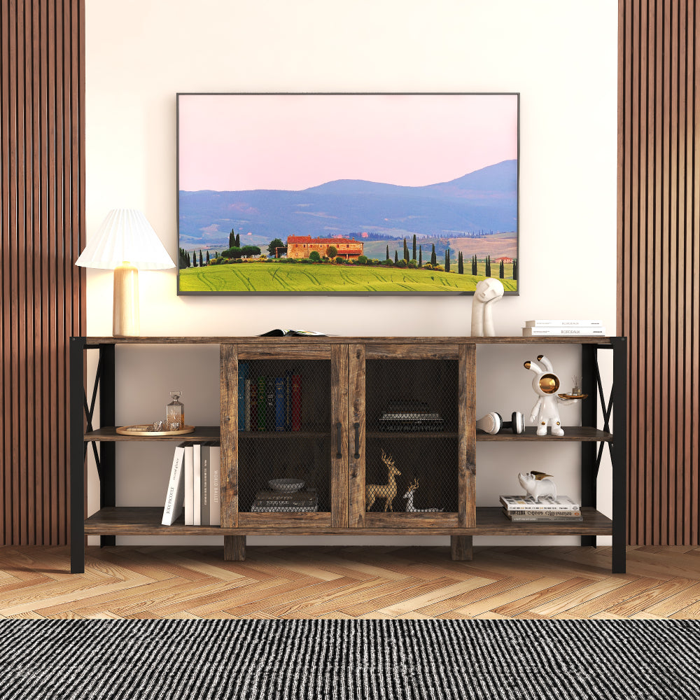 Modern Black TV Stand, 20 Colors LED TV Stand w/Remote Control Lights