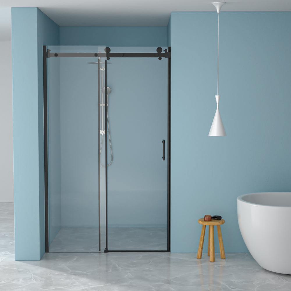 Shower Door 48" W x 76"H Single Sliding Bypass Shower Enclosure, 5/16 in. (8mm), Matte Black