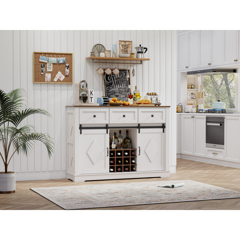 Farmhouse Buffet Cabinet with Storage,  Sideboard Cabinet with 2 Doors and 3 Drawers, Rustic Storage Cabinet with Sliding Barn Door, Coffee Storage Cabinet for Dining Room, Living Room