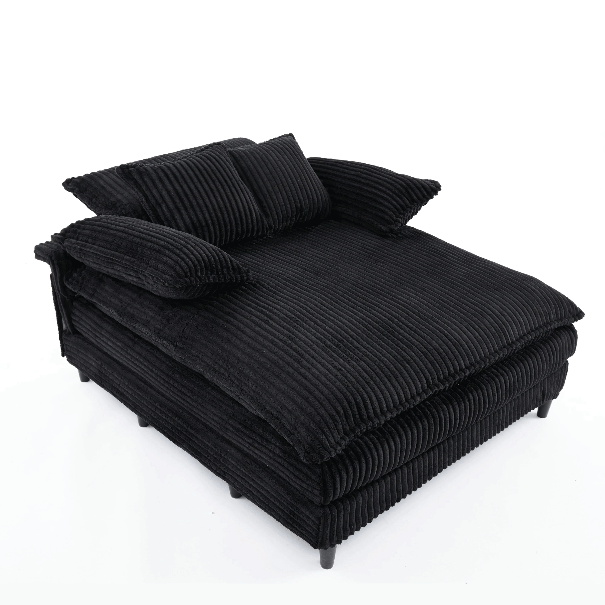 [NEW ARRIVED] [VIDEO PROVIDED] 54.75" W Oversized Chaise Lounge Chair,Fluffy cushioned sofa bed,Deep Seat,Corduroy,2 Pillows,4 gears can be adjusted,Leisure Sleeper Sofa Chair for Living Room, Black