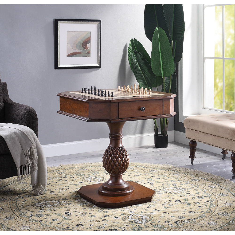 Bishop II Cherry Finish Reversible Chess Checker Game Table w/Game Tray (Chess Fingures Not Included)
