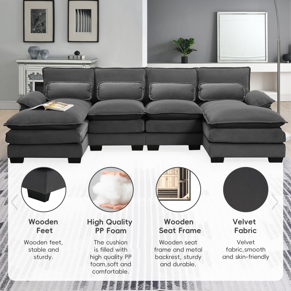 [VIDEO provided][New]109.8*55.9" Modern U-shaped Sectional Sofa with Waist Pillows,6-seat Upholstered Symmetrical Sofa Furniture,Sleeper Sofa Couch with Chaise Lounge for Living Room,Apartment,5 Color