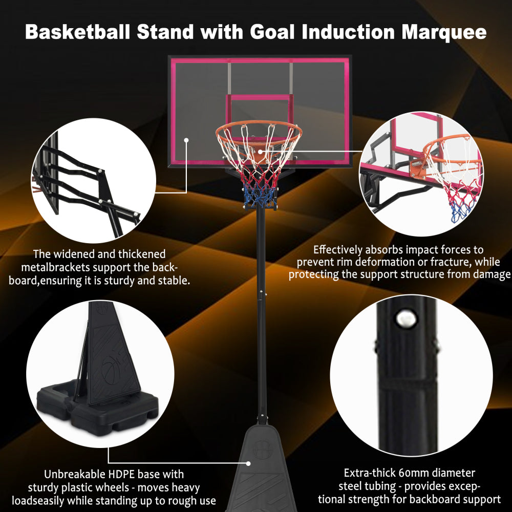 Portable Basketball Hoop for Youth Adults & Professional Match,Adjustable Height 8.04 ft to 10.01 ft,44 inch Backboard with Rebound System, Indoor/Outdoor Basketball Goal with Rebound Board and Wheels
