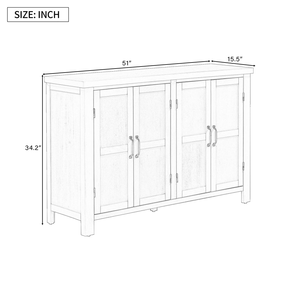 U_STYLE 4-Door Storage Sideboard with Adjustable Shelves and Retro Atimon Handles ,Ample Storage,Pinewood Legs,for Living Room, Study, and Entryway