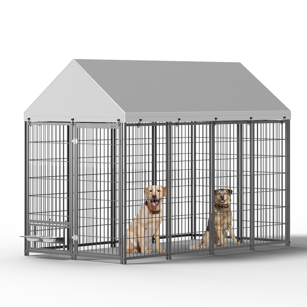 Large Dog Kennel Outdoor Pet Pens Dogs Run Enclosure Animal Hutch Metal Coop Fence with Roof Cover. 7.94'L x 4.13'W x 5.95'H.