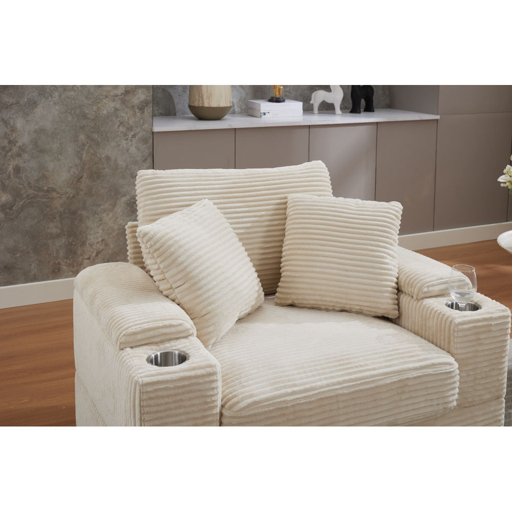 [VIDEO/New]Corduroy Upholstered Chaise Lounge Sofa with Handrail storage ,Movable ottoman,Cupholders,Detachable Cushions Deep Seat for Living Room Office,3 colour