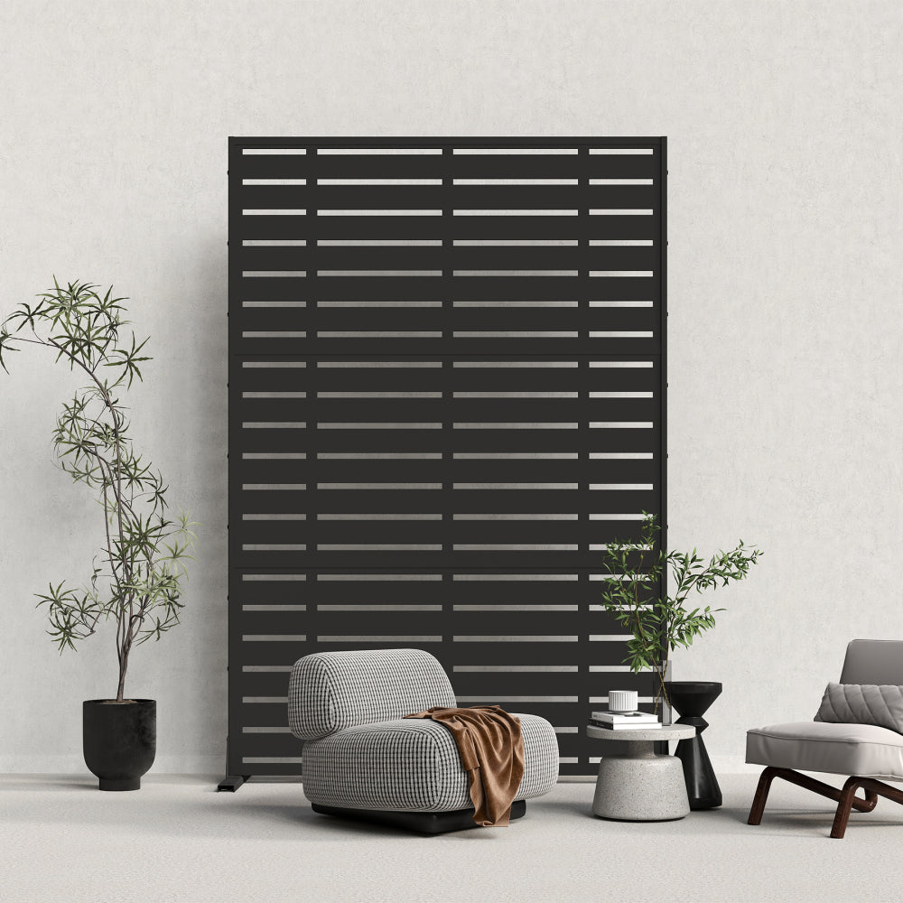 Outdoor Privacy Screen, Freestanding Patio Screen with Metal Frame & Resin Panels, Modern Decorative Privacy Fence for Patio, Garden, Balcony, Backyard