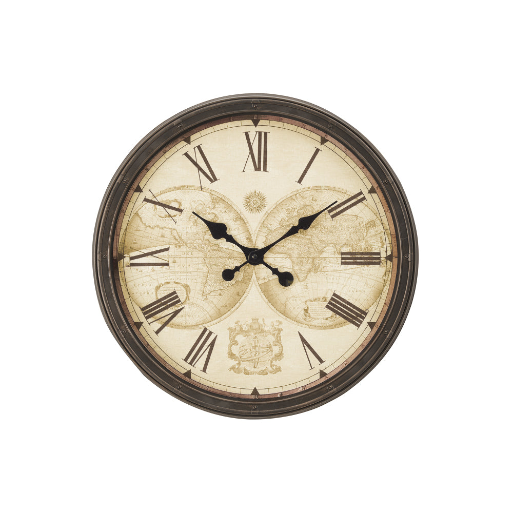 Clocks, 20" Round, Wall Clock, Antique Brown, Transitional