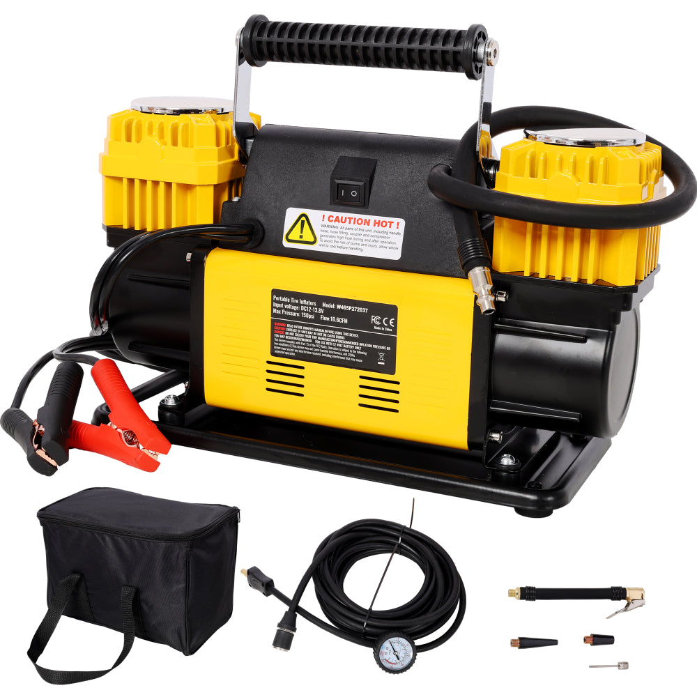 12V Dual Cylinder Heavy Duty Air Compressor,Tire Inflator with Pressure Gauge, Max 150 PSI,Tire Inflator Air Pump for Car, SUV, RV, Truck