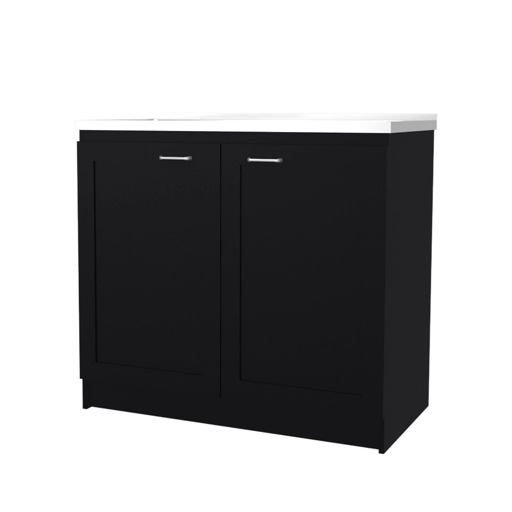 FM FURNITURE Haivana Utility Sink Base Cabinet with Double Doors and Interior Shelf, Black