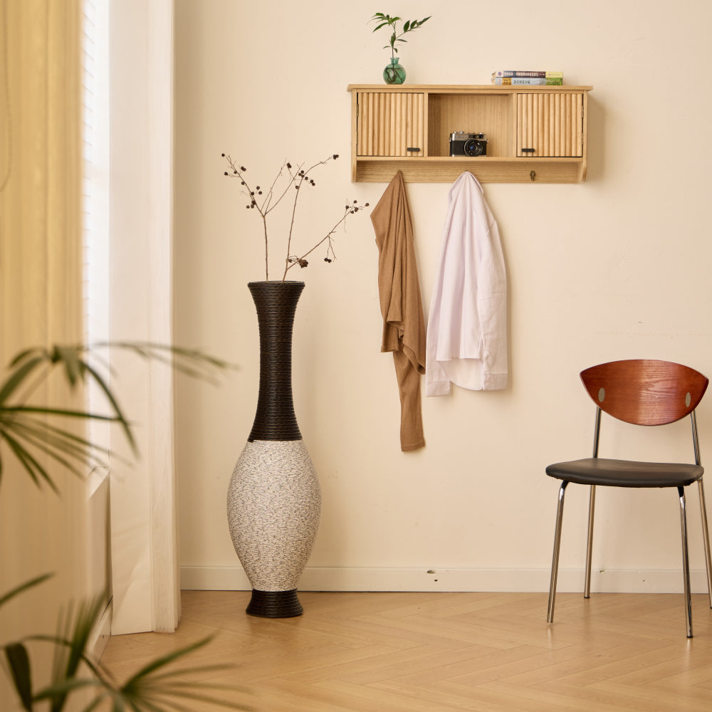 39-Inch Tall Standing Designer Floor Vase - Durable Artificial Rattan - Elegant Two-Tone Dark Brown Finish - Ideal Decor Accent for Living Room, Bedroom, Entryway - Stylish Home Decor Statement Piece