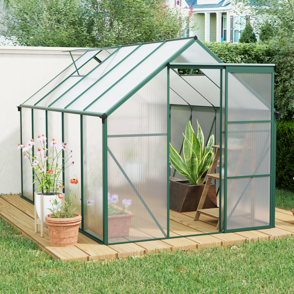 6X10FT Polycarbonate Greenhouse Raised Base and Anchor Aluminum Heavy Duty Walk-in Greenhouses for Outdoor Backyard in All Season
