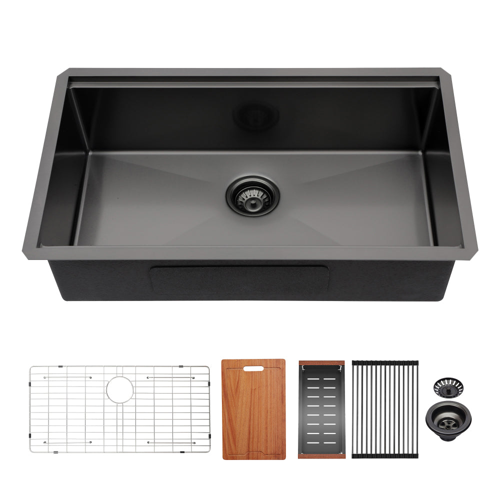 33x19x10"Undermount Single Bowl Stainless Steel Kitchen Sink with Workstation
