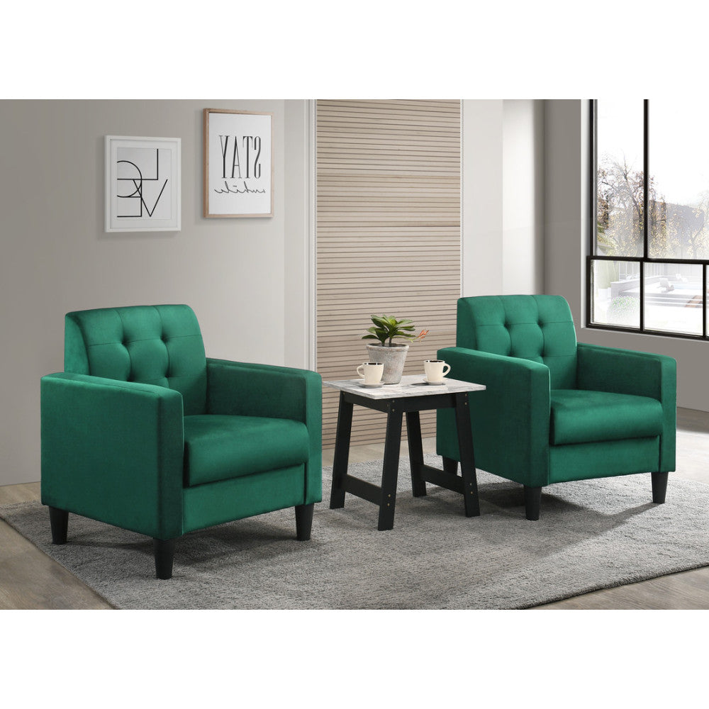 Hale Green Velvet Armchairs and End Table Living Room Set