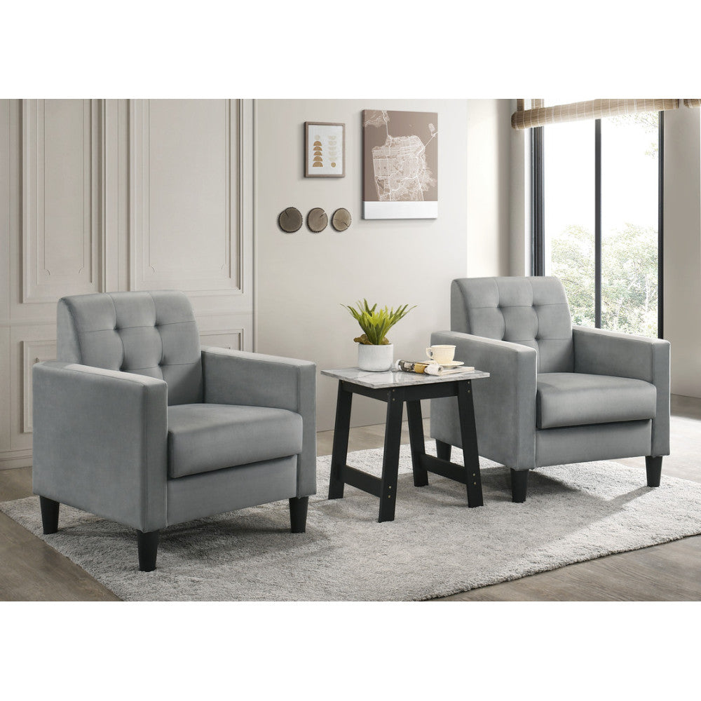 Hale  Light Gray Velvet Armchairs and End Table Living Room Set