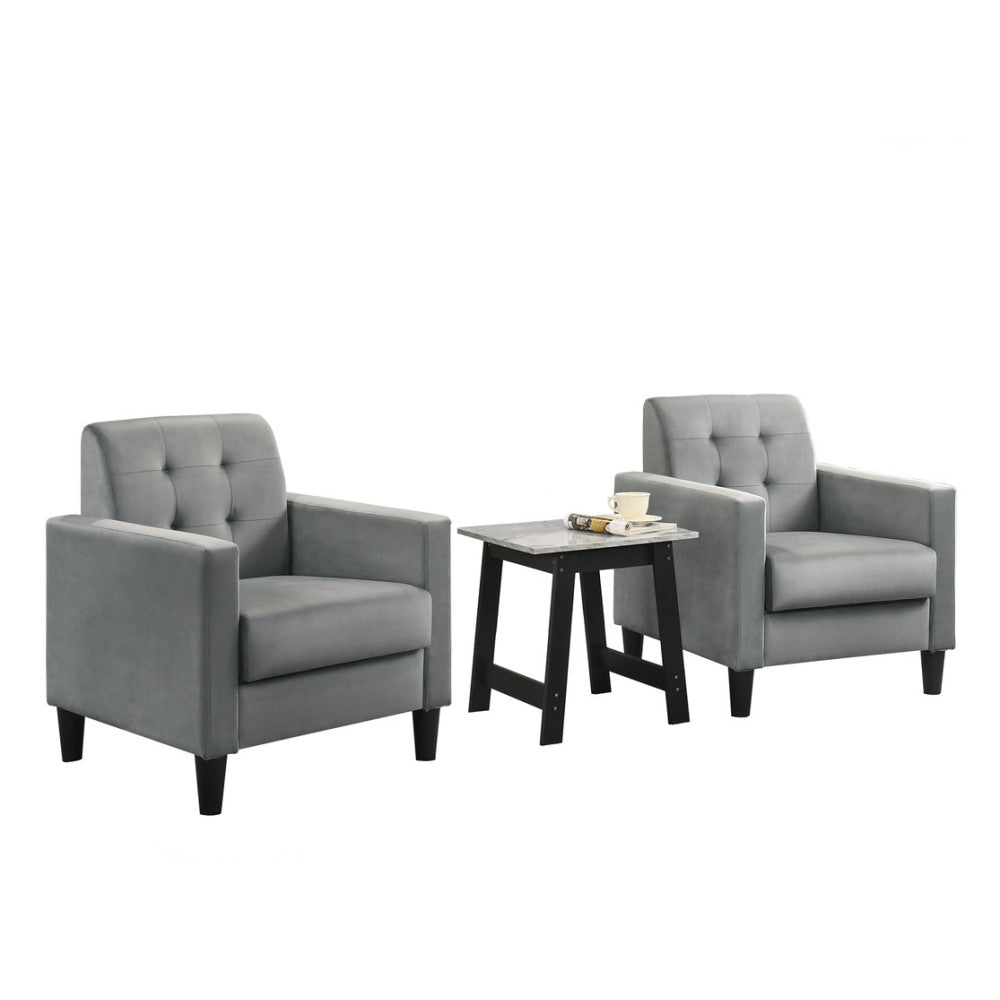 Hale  Light Gray Velvet Armchairs and End Table Living Room Set