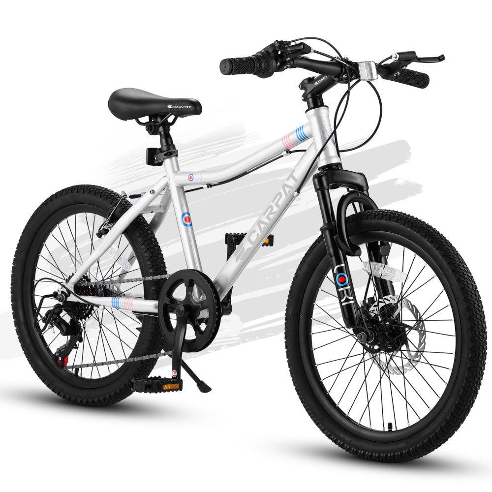 S20101 20 Inch Kids' Bike, Boys Girls Mountain Bike Ages 6-12, 7 Speed Teenager Children Kids' Bicycles, Front Suspension Disc Brake Rear V-Brake, High Steel Frame