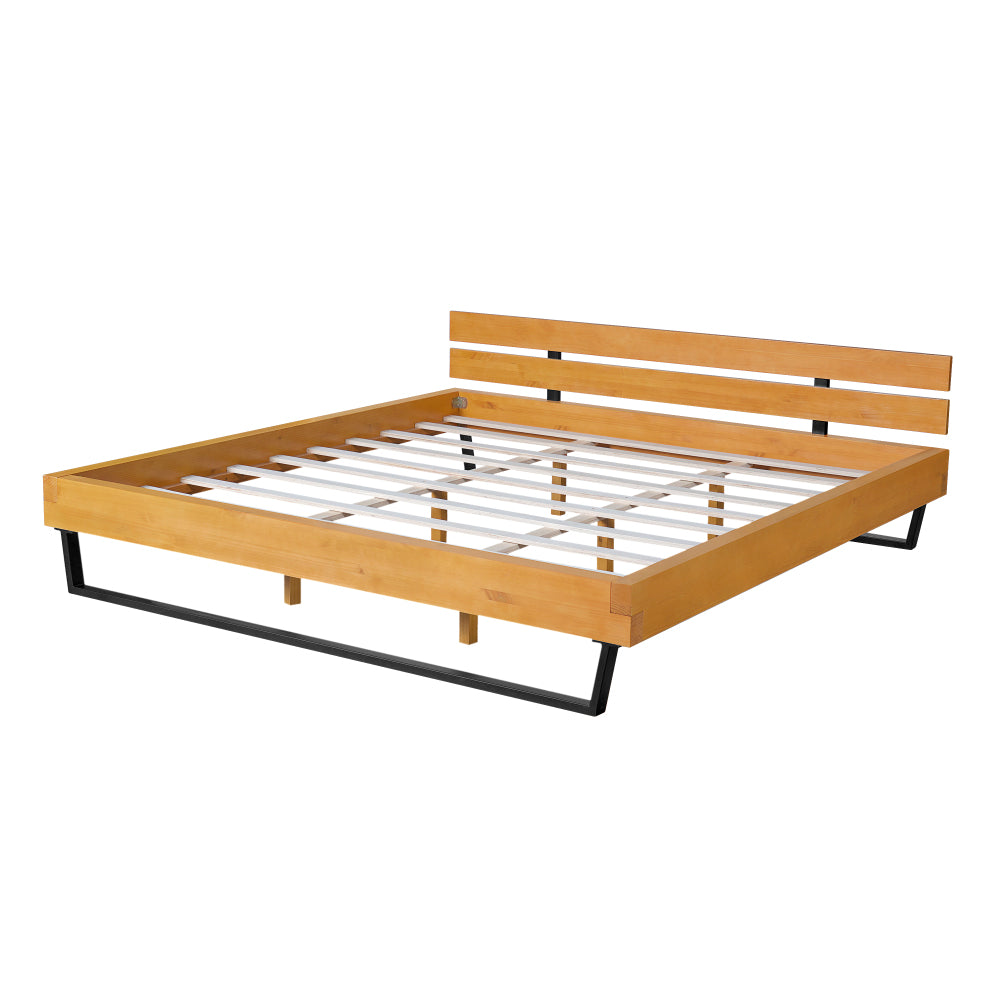 PINE WOOD BED FRAME KING SIZE,NATURAL & BLACK COLOR
