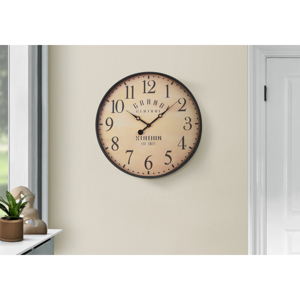 Clocks, 20" Round, Wall Clock, Antique Brown, Transitional
