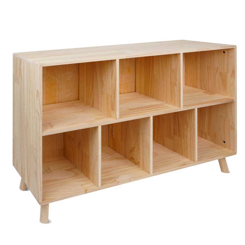 Solid Pine Wood 7-Compartment Storage Cabinet, 45.5"L x 29.1"H Fixed Shelves Organizer for Books/Toys/Home Décor, Modern Wooden Shelf ,Multi-Compartment Cabinet for Home/Office