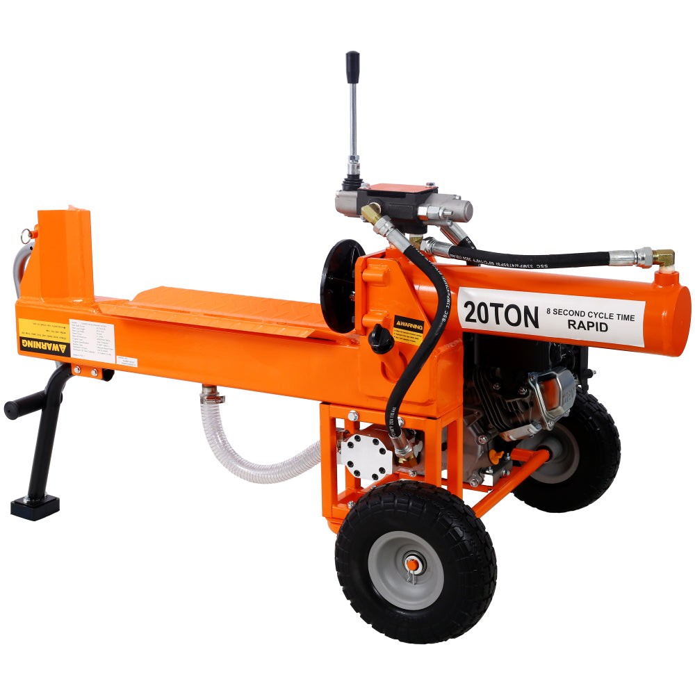 Log Splitter Portable 20 Ton Auto Return Ram System Gear Pump 7HP Engine Horizontal Full Beam Steel Wedge Firewood Splitting Forestry Harvesting,EPA compliant, Orange Color