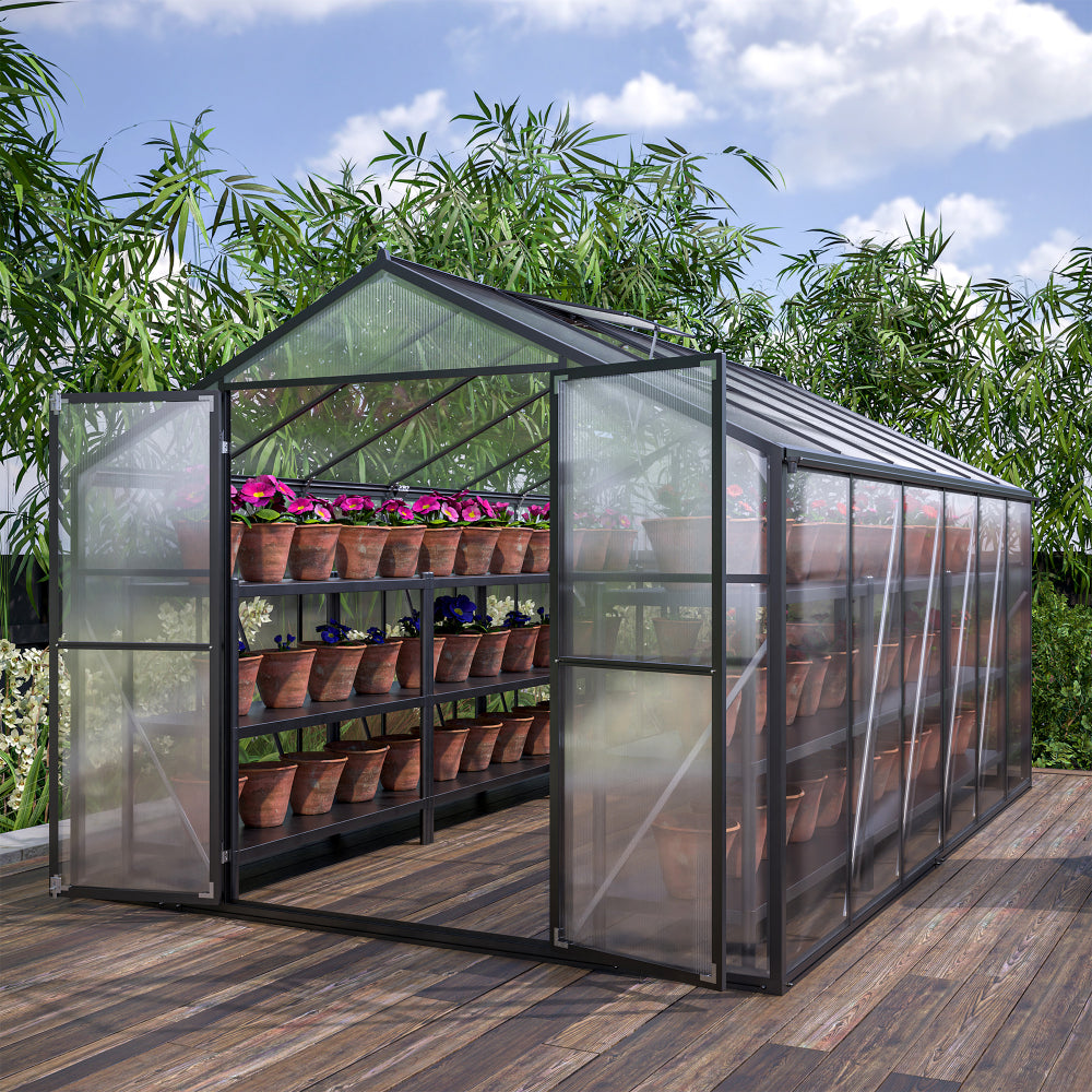 6x8 FT Greenhouse for Outdoors, Polycarbonate Greenhouse with Quick Setup Structure and Roof Vent, Aluminum Large Walk-in Greenhouse for Outside Garden Backyard, Black