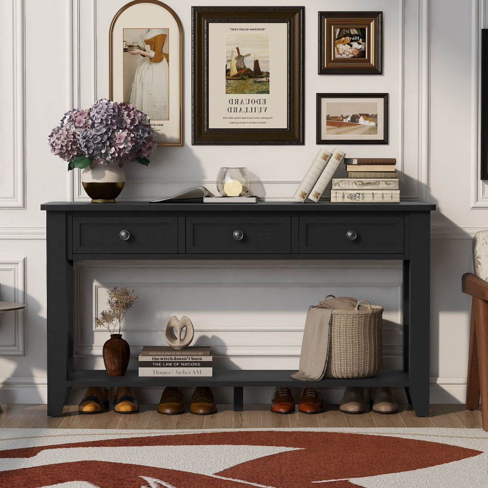 U_Style 55.4" Modern Entryway Console Table with Three Storage Drawers,Sideboard with Poplar Legs and Metal Handles ,Contemporary Narrow Sofa Table for Living Room,Bedroom,Small Apartments, Foyer
