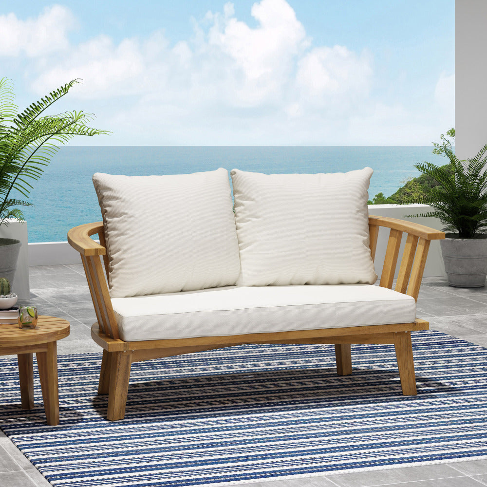 Set of 2, Outdoor Acacia Wood Patio Club Chair, Wooden Patio Furniture,Waterproof Thick Cushion Deep Seating for Porch, Garden, Backyard, Balcony, Weight Capacity 400lbs, Teak Finish, White