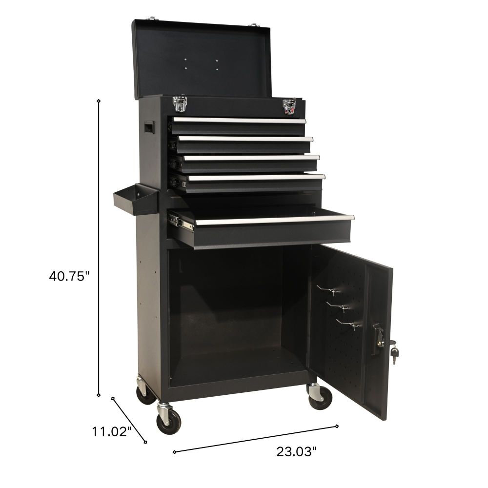 five-Drawer Rolling Tool Chest with Wheels, Detachable Cabinet Storage Tool Box with Drawers, Metal Tool Cart with Toolbox for Garage Workshop Warehouse