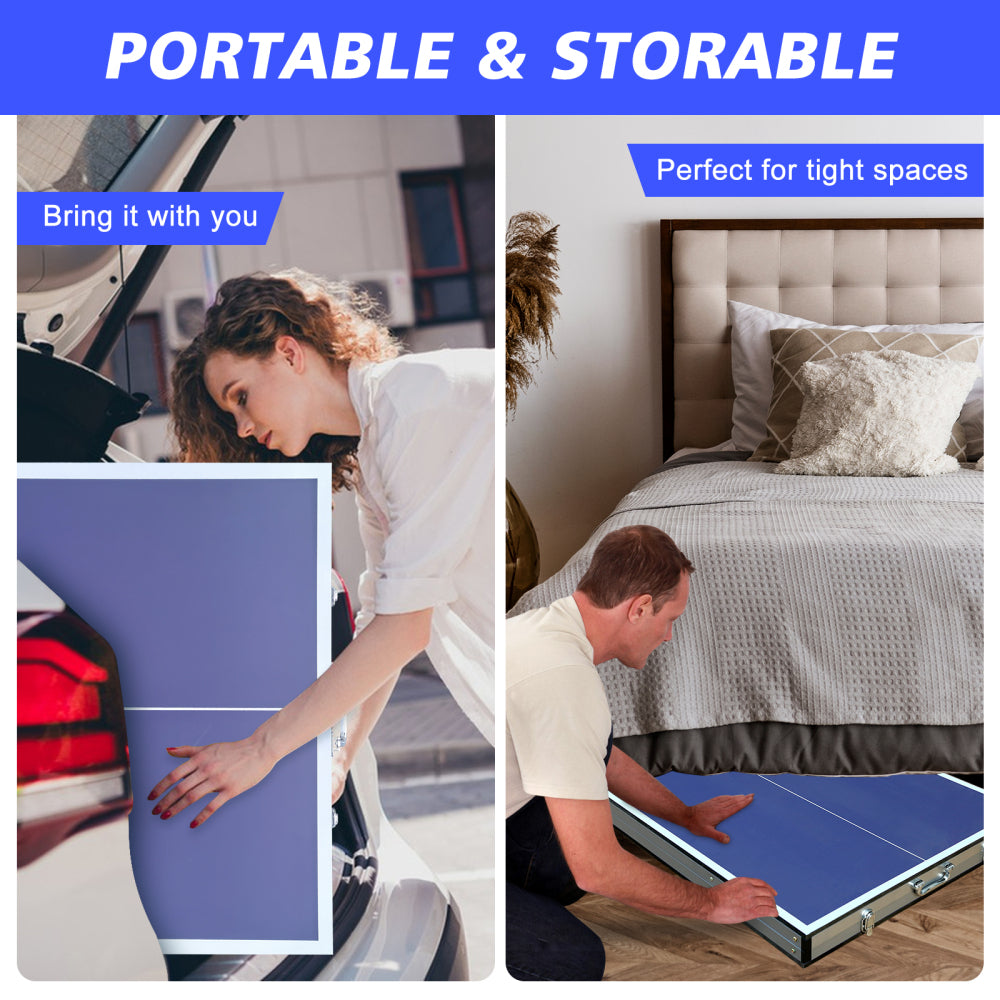 5ft Mid-Size Table Tennis Table Foldable & Portable Ping Pong Table Set for Indoor Games with Net, 2 Table Tennis Paddles and 3 Balls