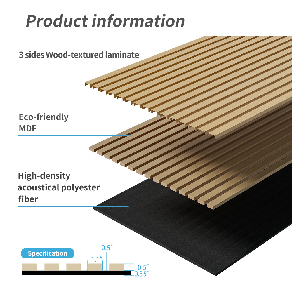 Wood Panels for Wall Slat Wall Panels, 4PC Wood Slat Acoustic Panels for Wall and Ceiling - 3D Fluted Sound Absorbing Panel with Three Sides Fully Wrapped on  Wood Finish -45.27''X23.62''(White Oak)