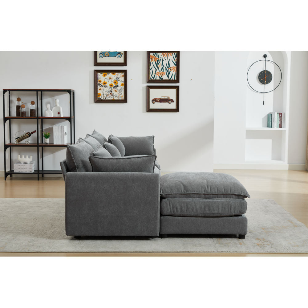 Modular Sectional Sofa, 3-Seater Sofa with Ottoman, Modern L-Shaped Sofa for Living Room Bedroom Apartment