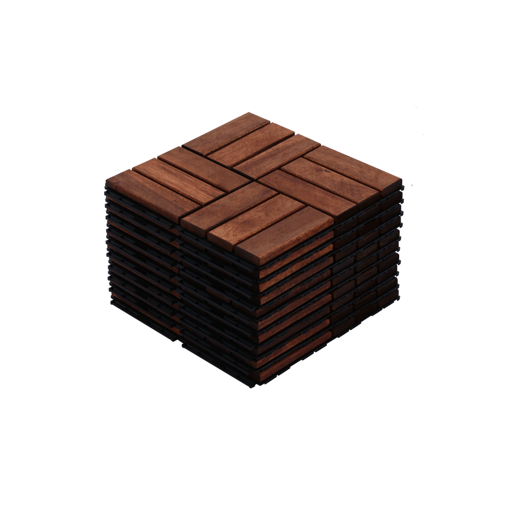 Acacia Wood Interlocking Deck Tiles Checker Pattern, 10PCS 12" x 12" Square Brown Acacia Hardwood Outdoor Flooring for Patio, Bancony, Pool Side,...