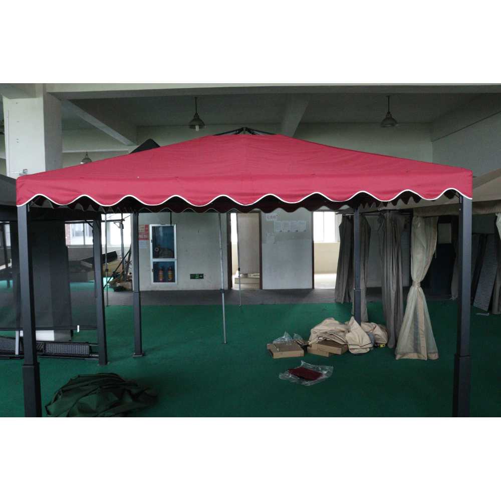 10x10 Ft Outdoor Patio Gazebo Replacement Canopy,Double Tiered Gazebo Tent Roof Top Cover Only wavy border(Frame Not Include)-Red