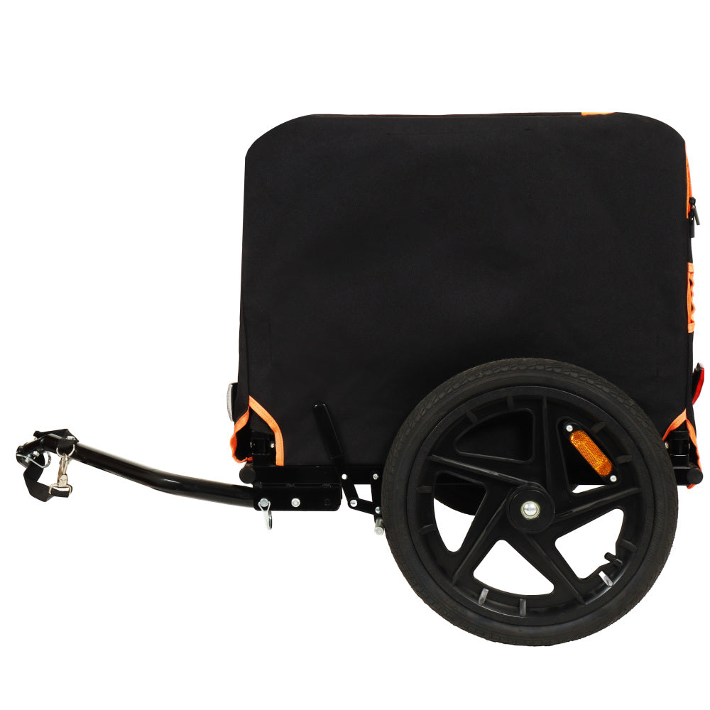 2-in-1 Bike & Pull-Behind Pet Trailer – Convertible Dog/Cat Carrier with Detachable Bike Hitch & Built-in Towing Handle – All-Terrain Wheels for Cycling and Hand-Pulled Transport, Orange and Black