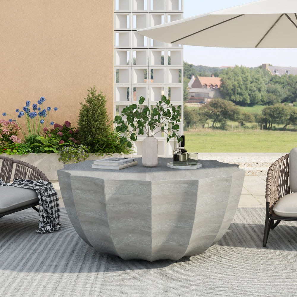 35.43" Modern Outdoor and Indoor Waterproof Coffee Table, Durable MgO Cement Design, Suitable for Terraces, Gardens, Backyards and Living Rooms ( White)