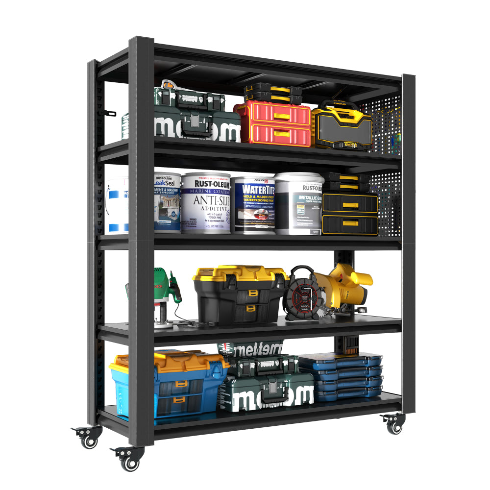 78"H 5 Tier Adjustable Shelving with Pegboard and Wheel, Heavy Duty Storage Shelves, Metal Shelving Unit Multipurpose Shelf  for Warehouses, Garages, Offices, Bedrooms, Kitchens, 18"D*47.2"W*78"H