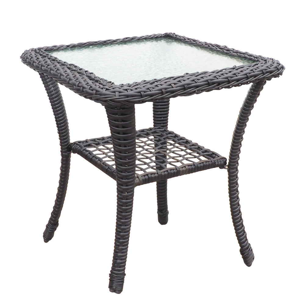 3 Pieces Conversation Set, Outdoor Wicker Rocker Swivel Patio Bistro Set, Rocking Chair with Glass Top Side Table,Khaki