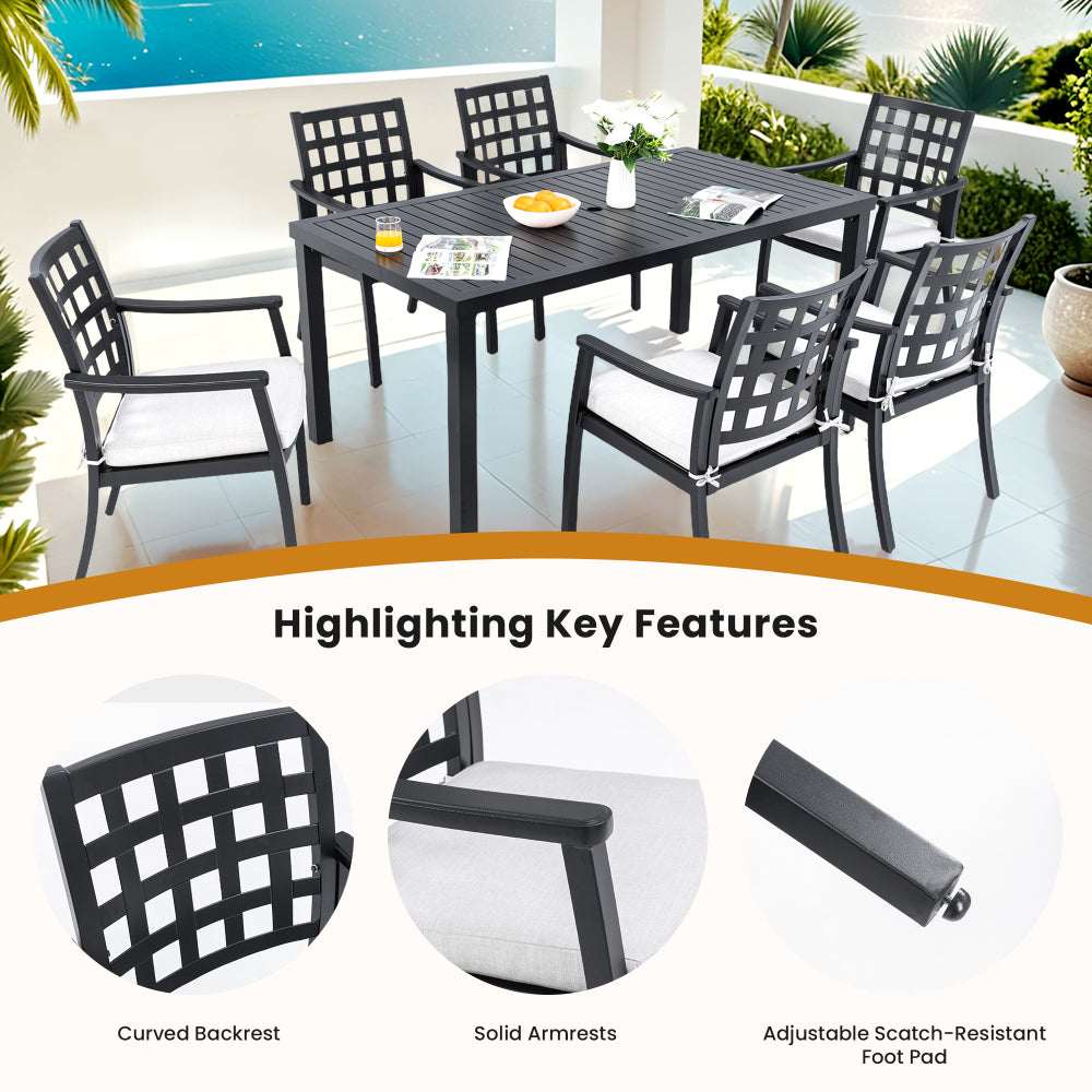 Modern Classic Cast Aluminum Outdoor Patio 2-Piece Dining Chairs, Textured Ember Black Finish, Ergonomic Lattice Backrest Design, Sunbrella Fabric Cushion,Weather-Resistant and Durable for Garden.