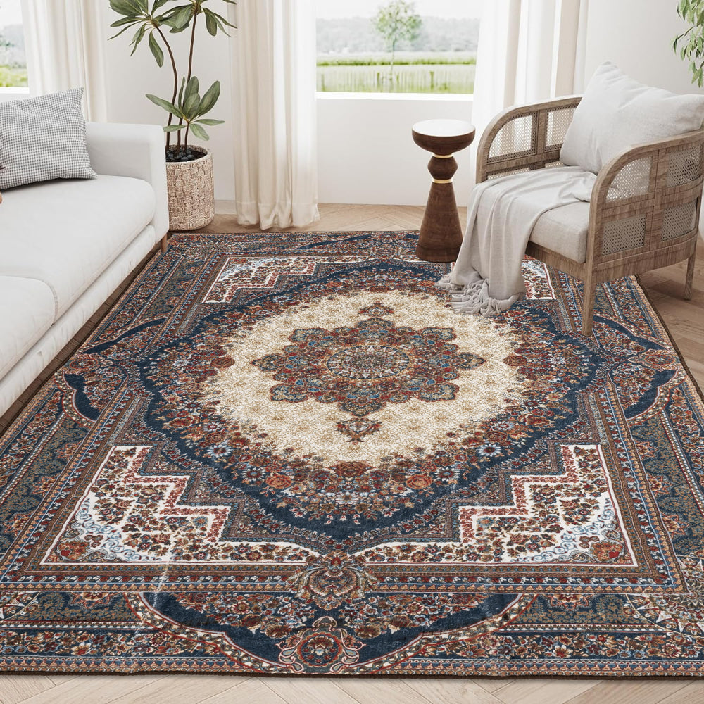 Area Rug 6x9 Vintage Bohemia Large Persian Non-slip Washable Rug For Living Room Kitchen Bedroom Living Room Flower Design Reddish Brown